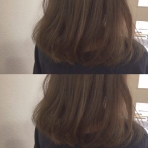 重めロブスタイルにカーキカラー